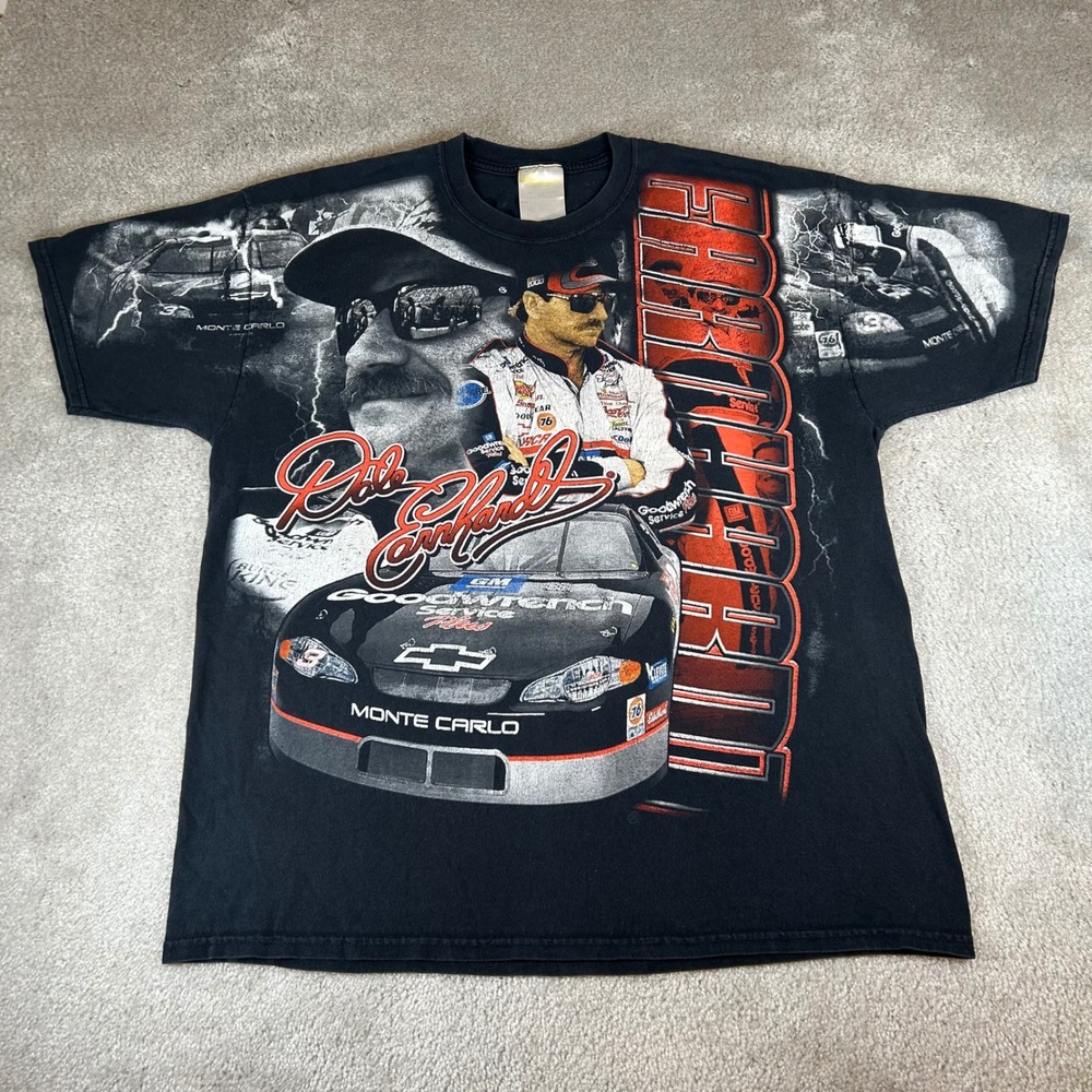 Vintage Y2K Chase Authentics Dale Earnhardt NASCAR T-Shirt Men's XL Black AOP